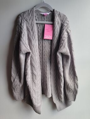 NWT RuffleButts GIRLS Size 6/7 Gray Chunky Knit Open Style Cardigan